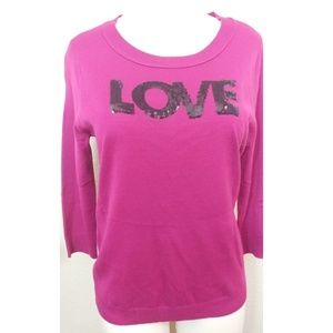 New York & company 3/4 sleeve pink sequin sweater